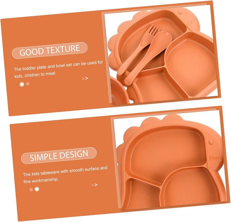 Orange Dinosaur Divided Plate Set with Bowl Fork Spoon Safe Non Toxic Tableware for Kids - Image 3